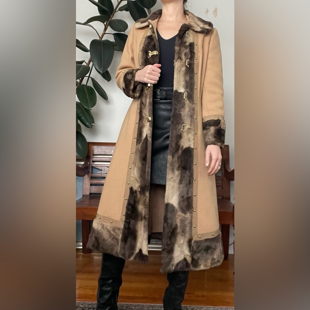 Vintage 60s–70s Natalie Green Camel Coat w/ Faux Fur Trim – Union Made